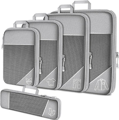 Cubes d'emballage compressés de voyage, 5 pièces, ensemble d'organisateurs de rangement avec sac à chaussures, bagages visuels en maille, valise légère et Portable