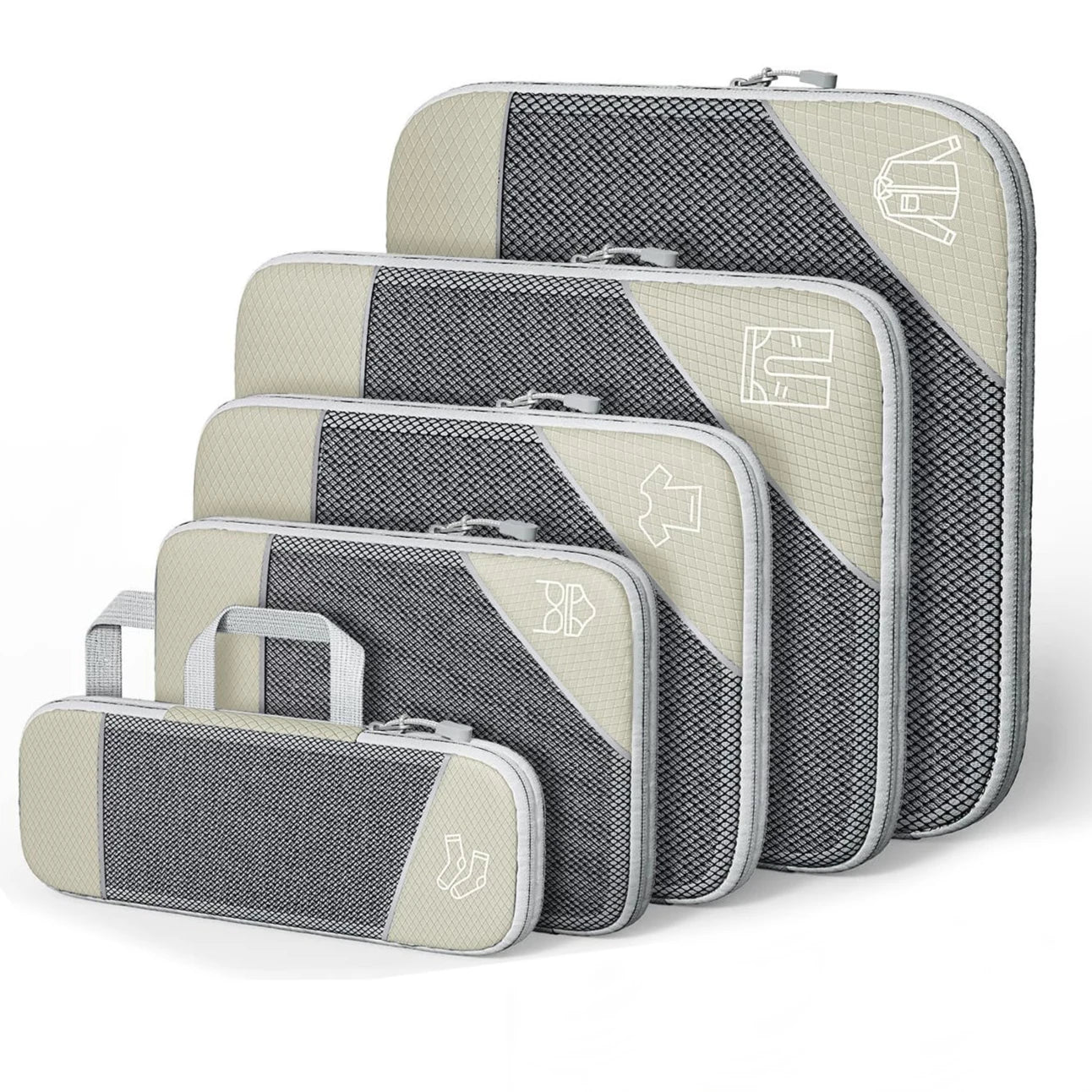 Cubes d'emballage compressés de voyage, 5 pièces, ensemble d'organisateurs de rangement avec sac à chaussures, bagages visuels en maille, valise légère et Portable
