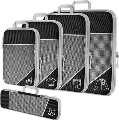 Cubes d'emballage compressés de voyage, 5 pièces, ensemble d'organisateurs de rangement avec sac à chaussures, bagages visuels en maille, valise légère et Portable