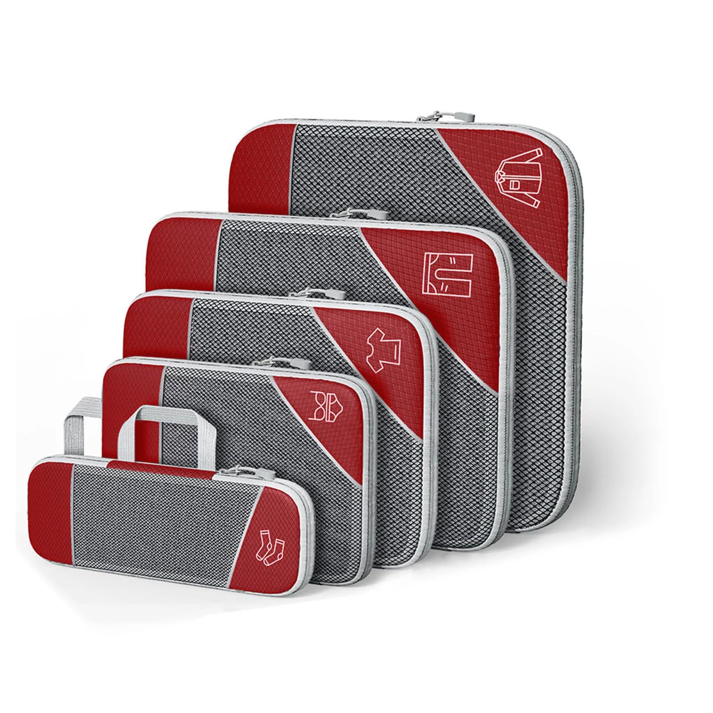 Cubes d'emballage compressés de voyage, 5 pièces, ensemble d'organisateurs de rangement avec sac à chaussures, bagages visuels en maille, valise légère et Portable
