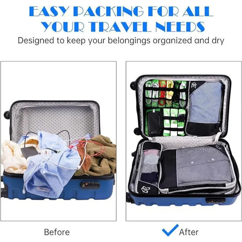 Cubes d'emballage compressés de voyage, 5 pièces, ensemble d'organisateurs de rangement avec sac à chaussures, bagages visuels en maille, valise légère et Portable