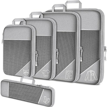 Cubes d'emballage compressés de voyage, 5 pièces, ensemble d'organisateurs de rangement avec sac à chaussures, bagages visuels en maille, valise légère et Portable