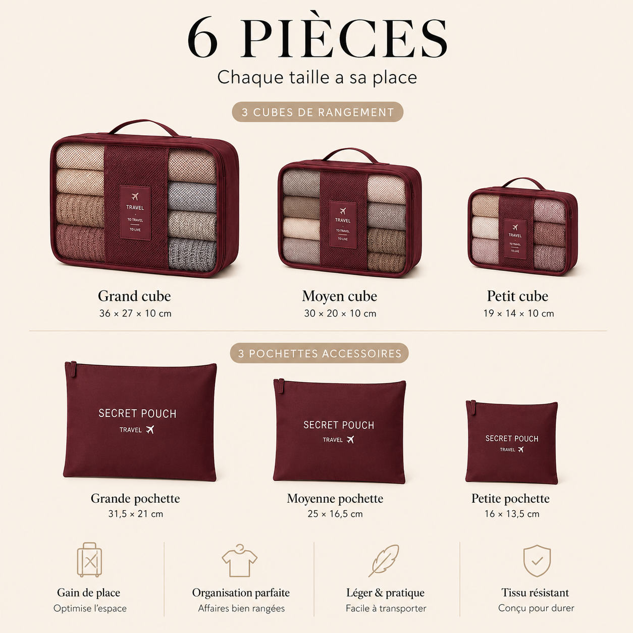 Set de 6 organiseurs de voyage